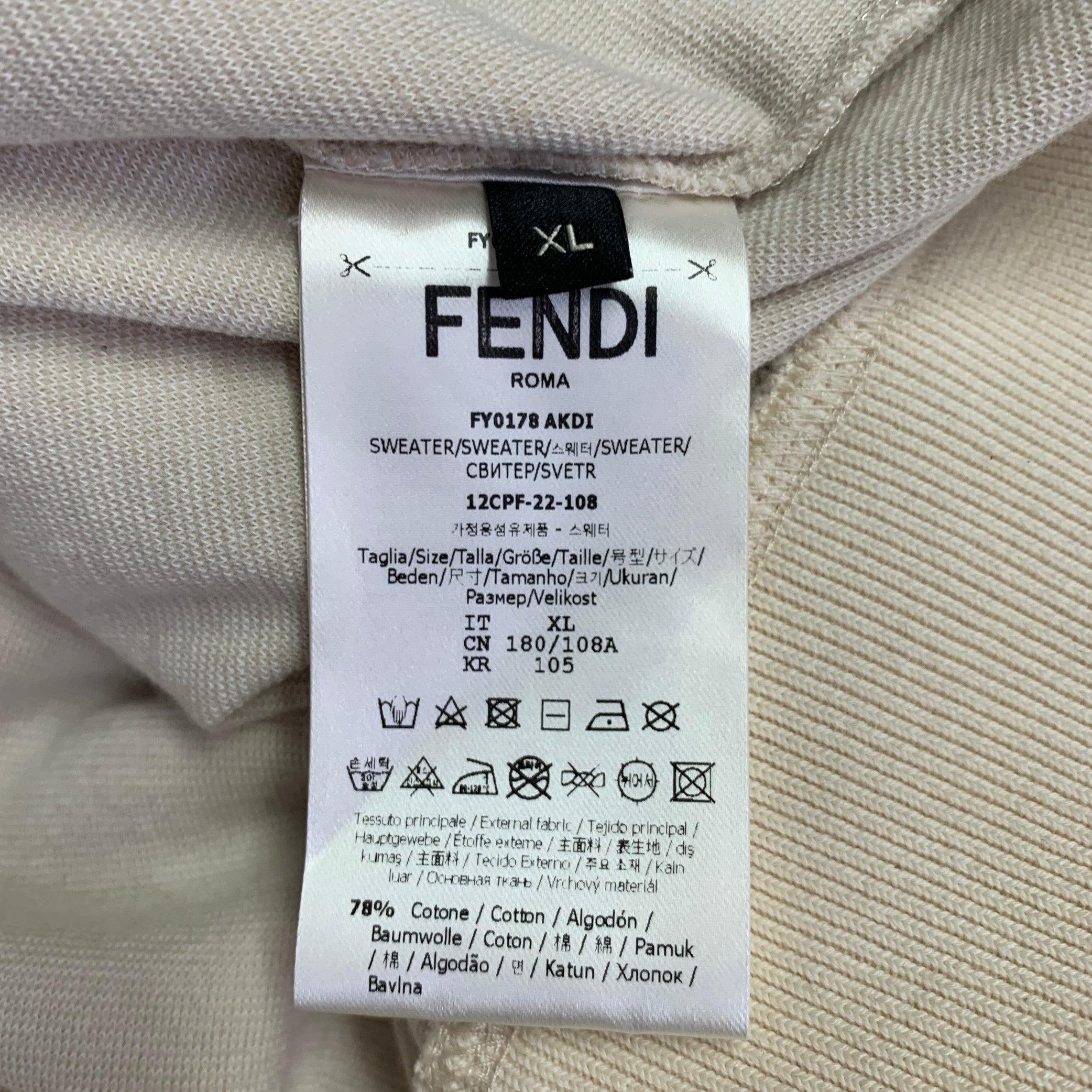 FENDI Size XL Khaki Terrycloth Cotton Blend Crew Neck Sweatshirt 3