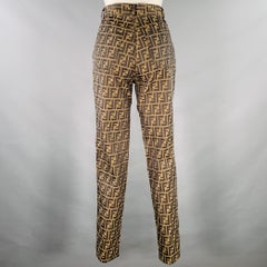 FENDI Size XS Brown Black Polyester Cotton Zucca Monogram High Waisted Jeans