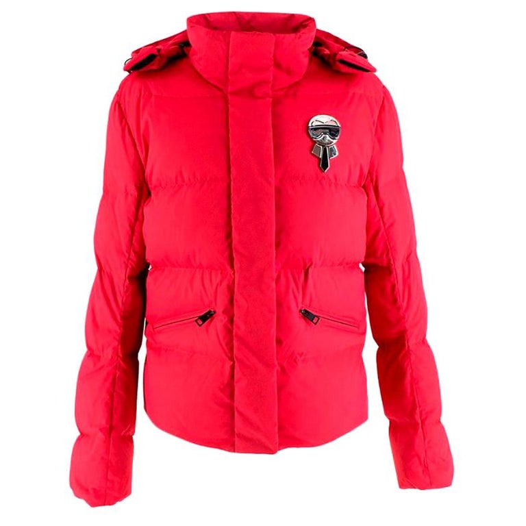 Fendi Ski Karl Loves' Embroidered Red Puffer Jacket - Size US 10 at 1stDibs