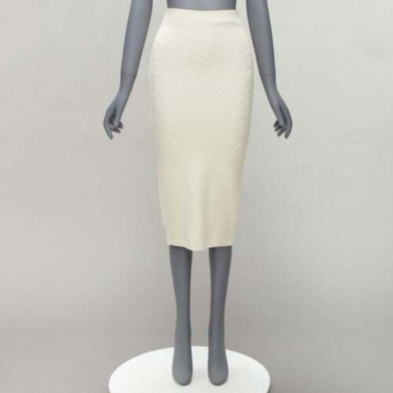 FENDI SKIMS cream logo jacquard high waisted pencil skirt IT36 XXS For Sale 5
