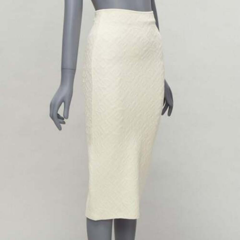 Beige FENDI SKIMS cream logo jacquard high waisted pencil skirt IT36 XXS For Sale