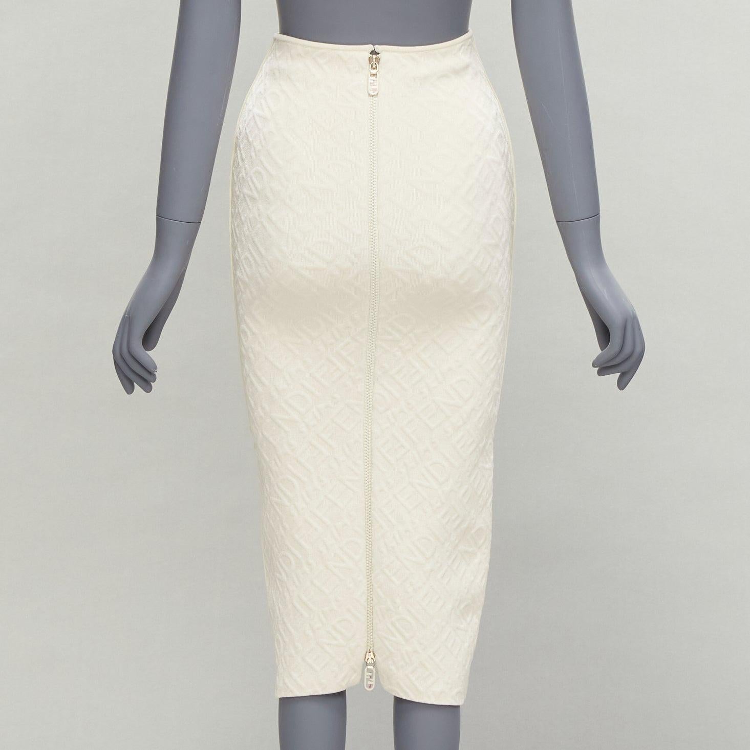 Women's FENDI SKIMS cream logo jacquard high waisted pencil skirt IT36 XXS For Sale