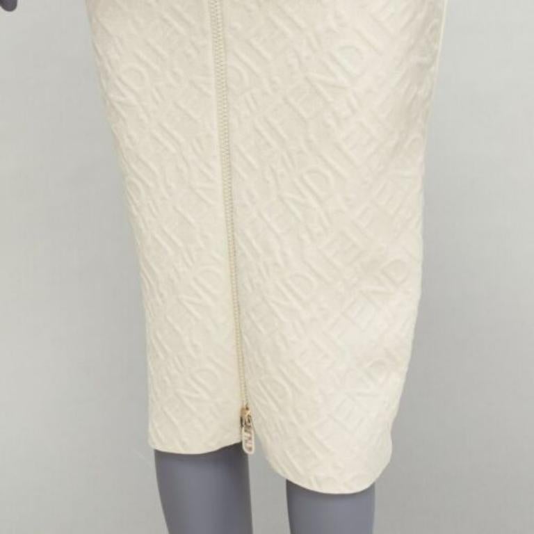 FENDI SKIMS cream logo jacquard high waisted pencil skirt IT36 XXS For Sale 2