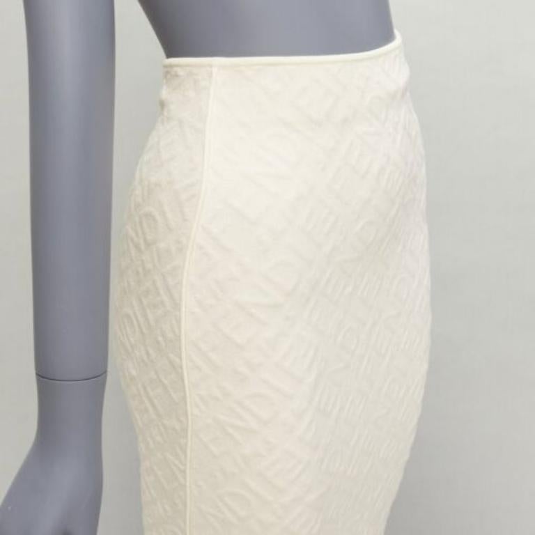 FENDI SKIMS cream logo jacquard high waisted pencil skirt IT36 XXS For Sale 3