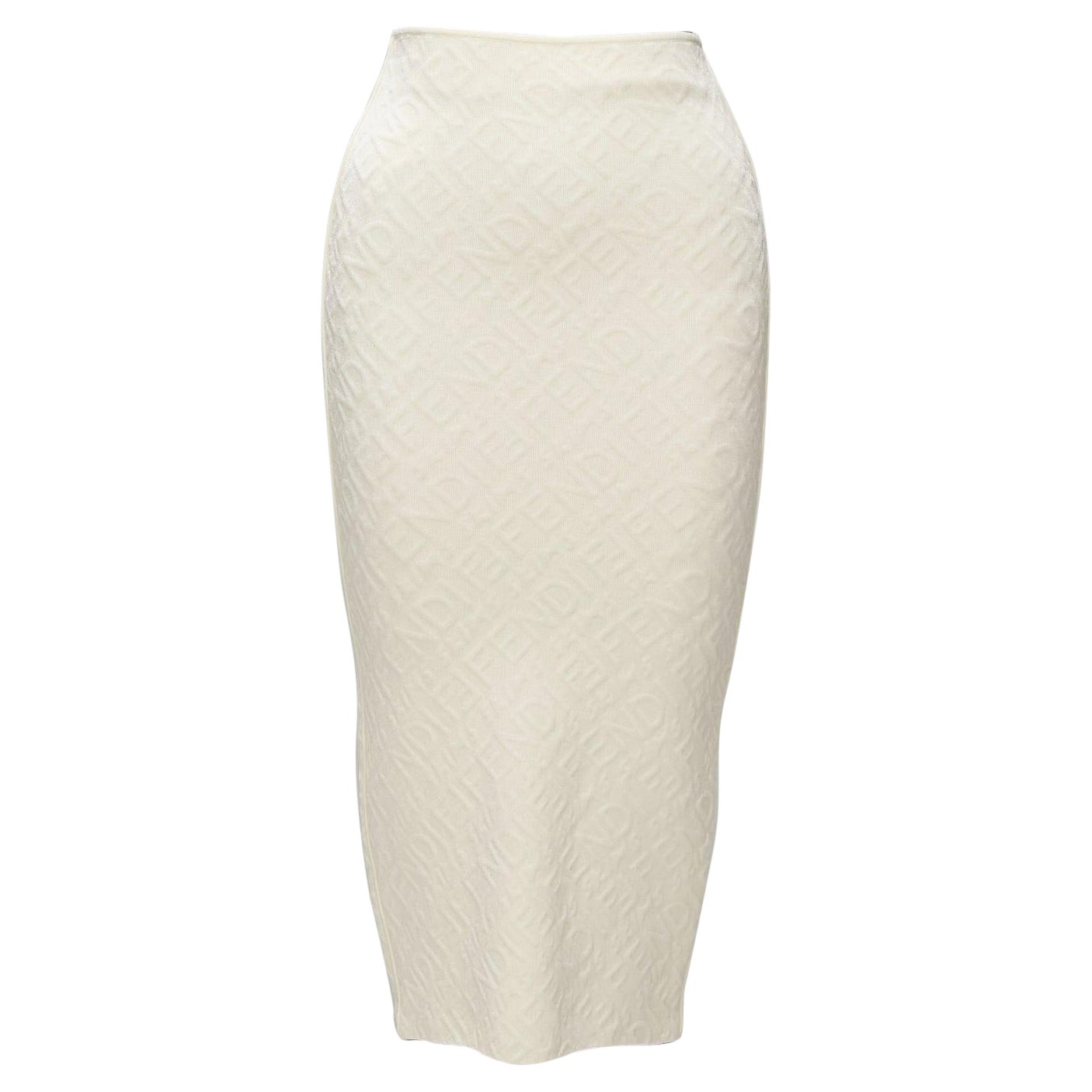 FENDI SKIMS cream logo jacquard high waisted pencil skirt IT36 XXS