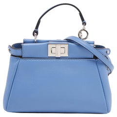 Fendi Sky Blue Leather Micro Peekaboo Crossbody Bag