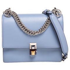 Fendi Sky Blue Leather Small Studded Kan I Shoulder Bag