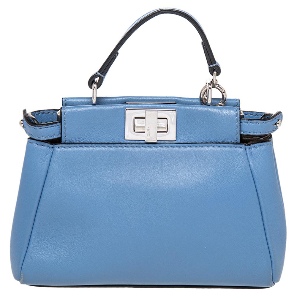 Fendi Sky Blue Nappa Leather Micro Peekaboo Crossbody Bag