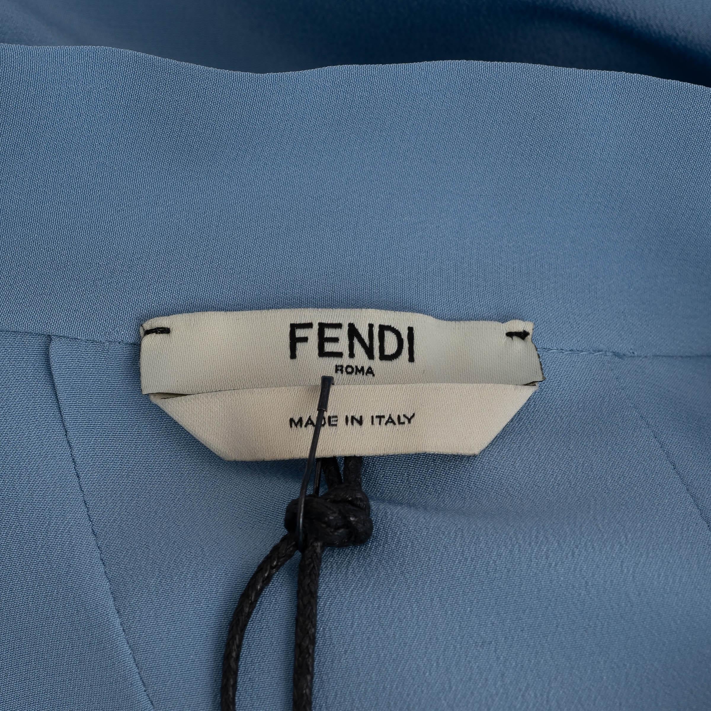 Fendi, abito in seta blu cielo 2018 TIE-NECK CREPE MINI 40 S in vendita 2