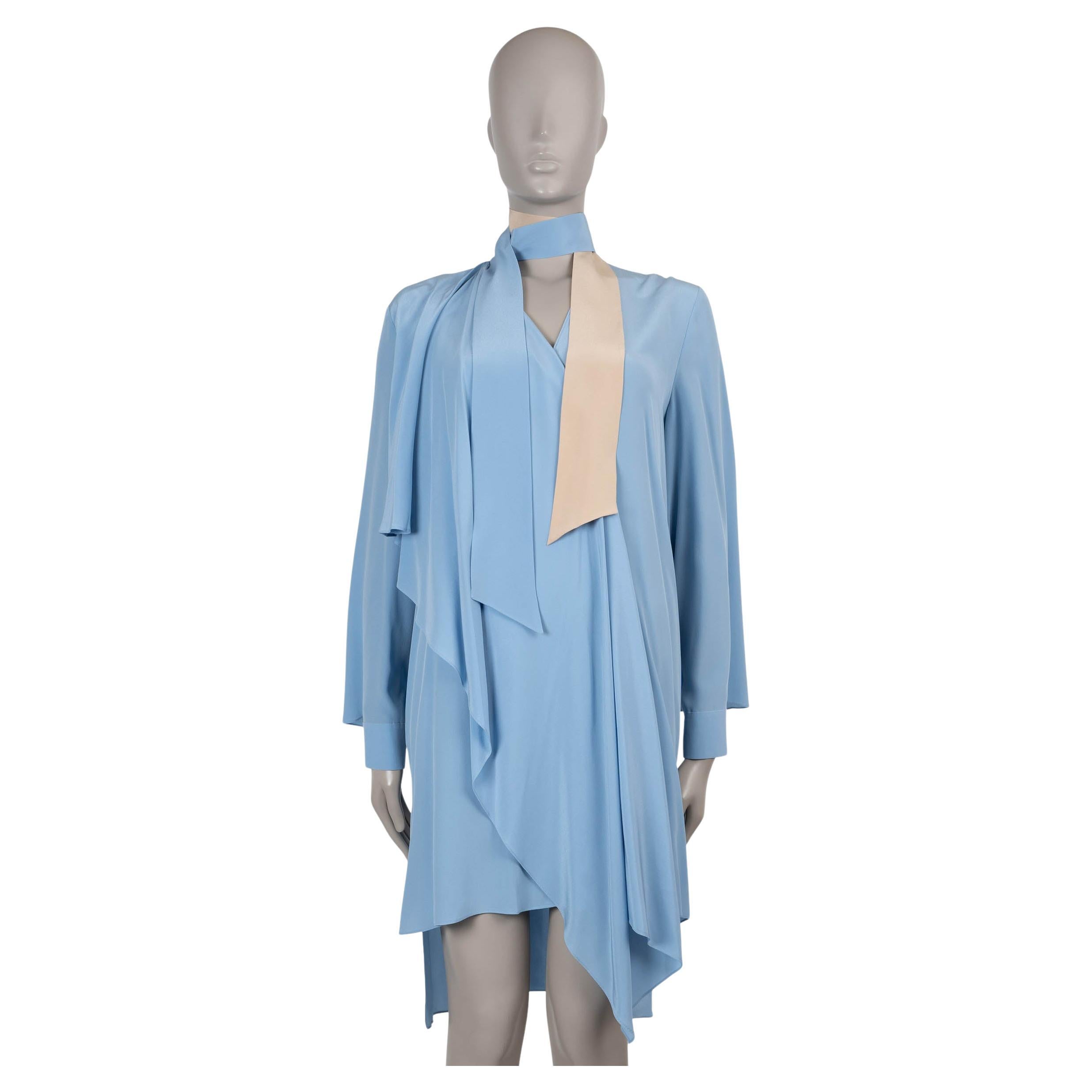FENDI sky blue silk 2018 TIE-NECK CREPE MINI Dress 40 S