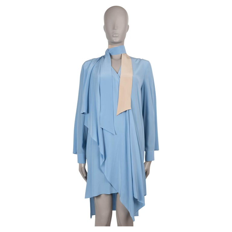 FENDI sky blue silk 2018 TIE-NECK CREPE MINI Dress 40 S FENDI sky blue silk 2018 TIE-NECK CREPE MINI Dress 40 S