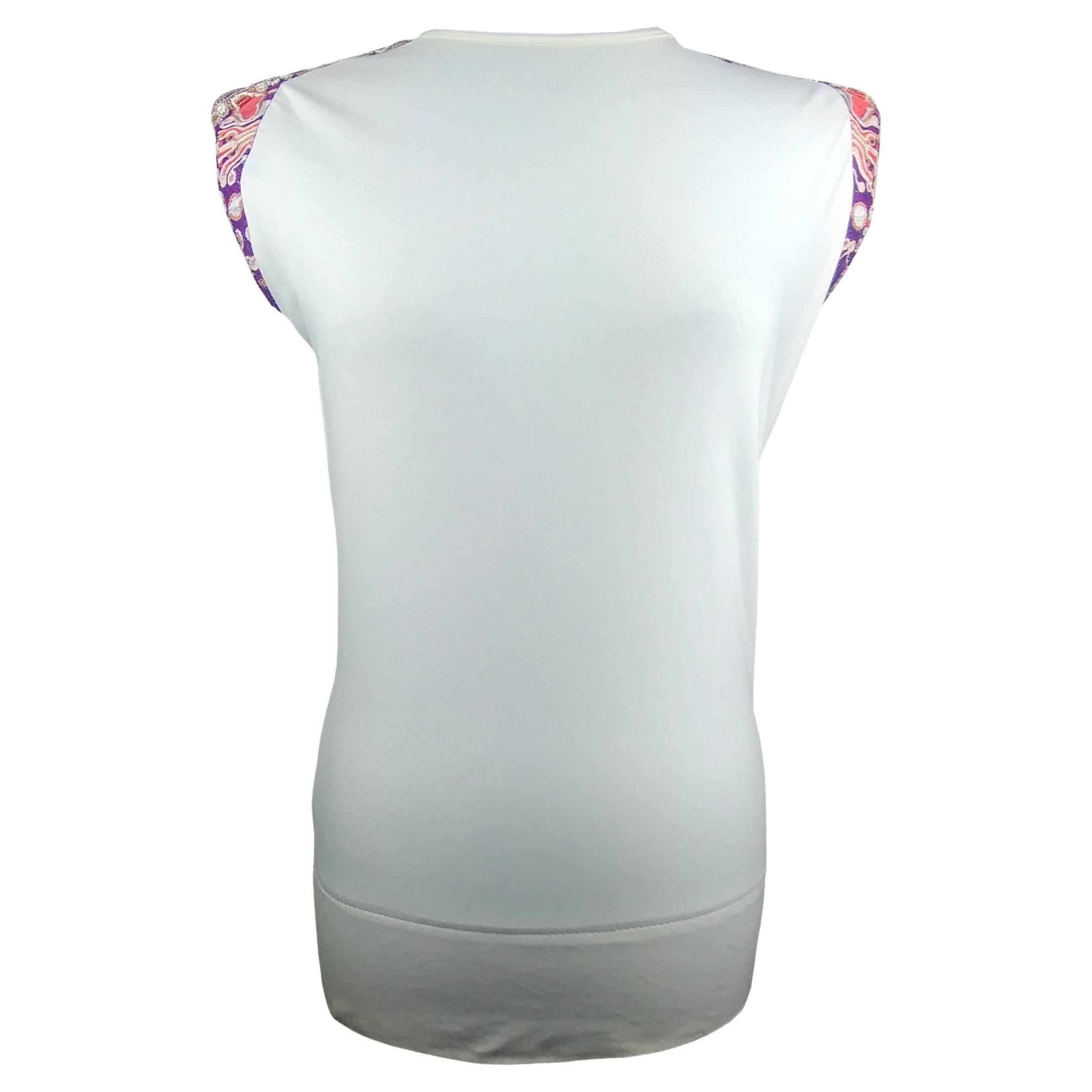 FENDI - Sleeveless White Cotton Top T-Shirt with Embroidered Shoulders Size  4US For Sale at 1stDibs