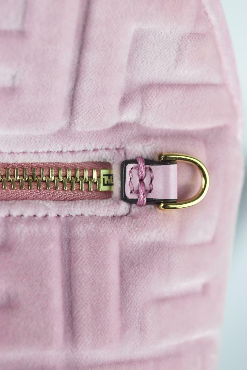 Fendi Small Leather Trimmed Logo Embossed Velvet Backpack For Sale 2
