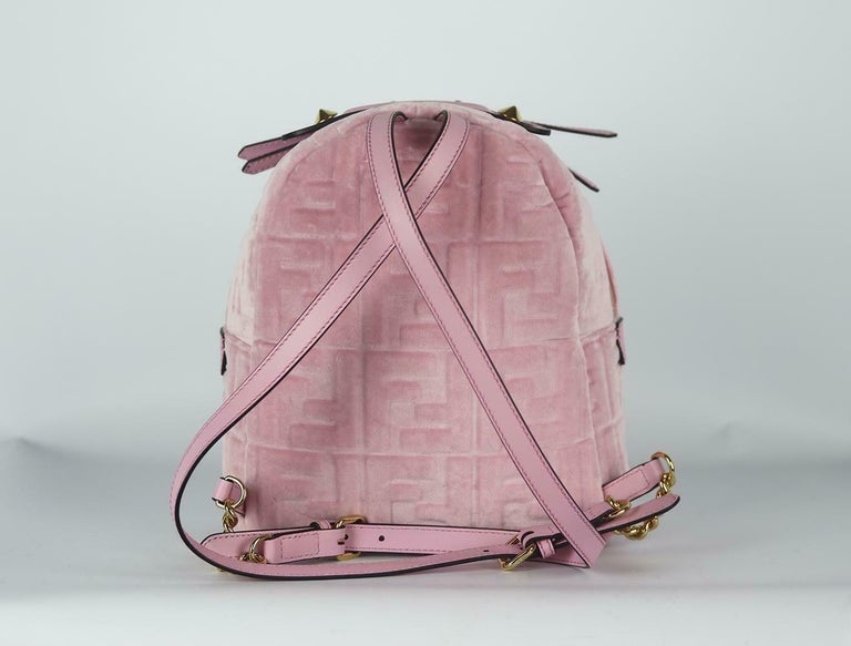Fendi Small Leather Trimmed Logo Embossed Velvet Backpack For Sale 1