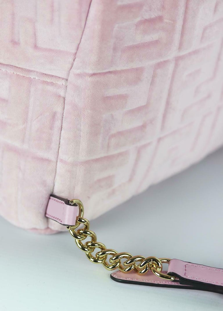Fendi Small Leather Trimmed Logo Embossed Velvet Backpack For Sale 3