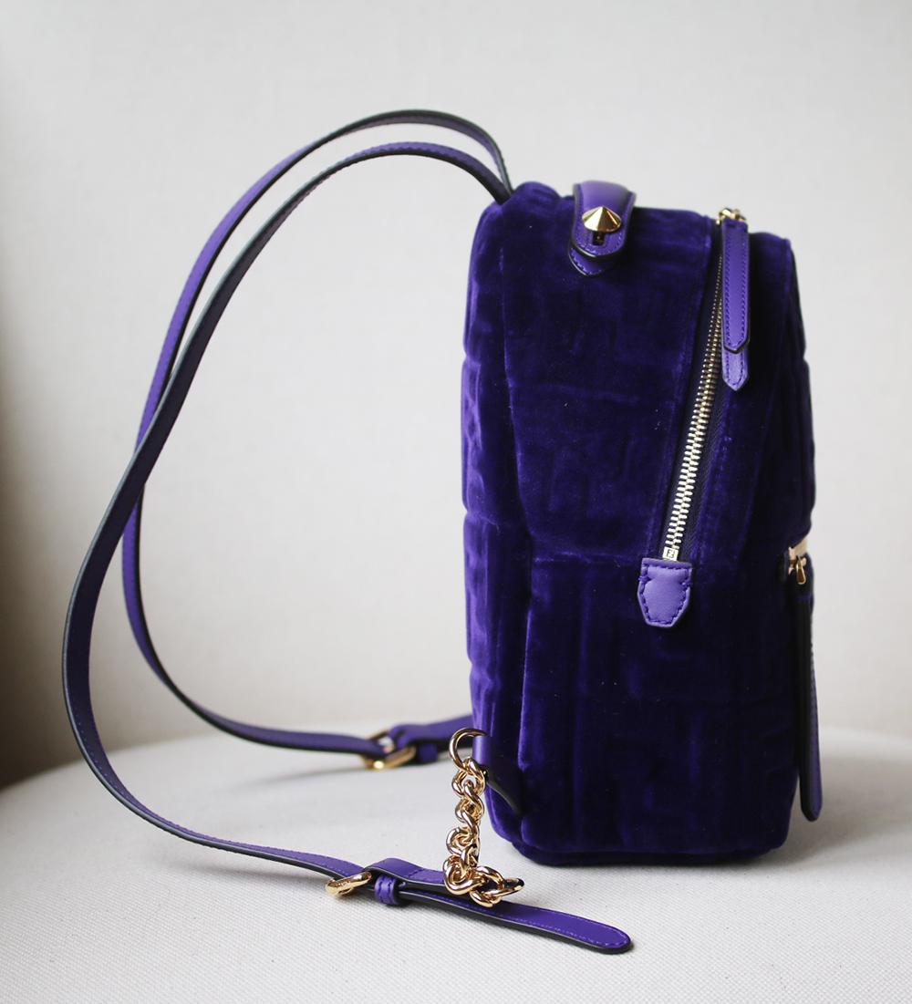 Fendi Small Logo Embossed Velvet Backpack In New Condition In London, GB