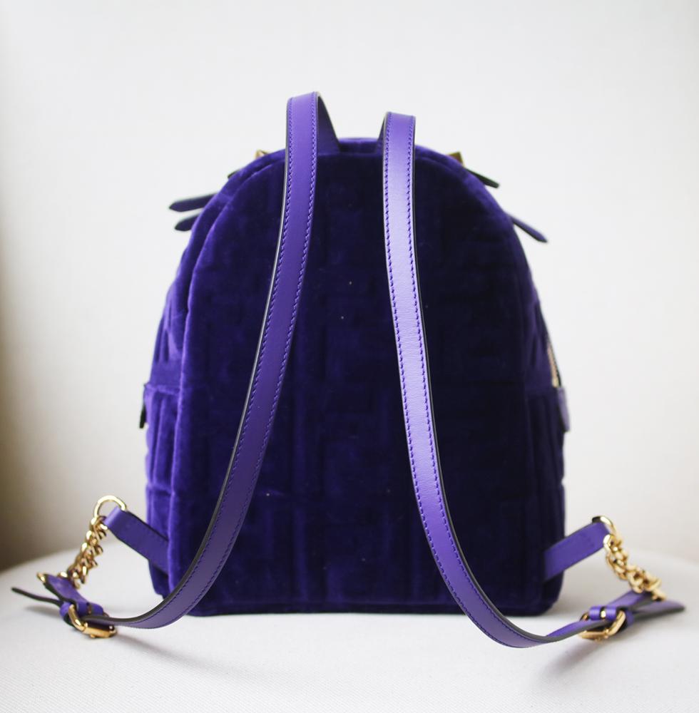 Women's Fendi Small Logo Embossed Velvet Backpack
