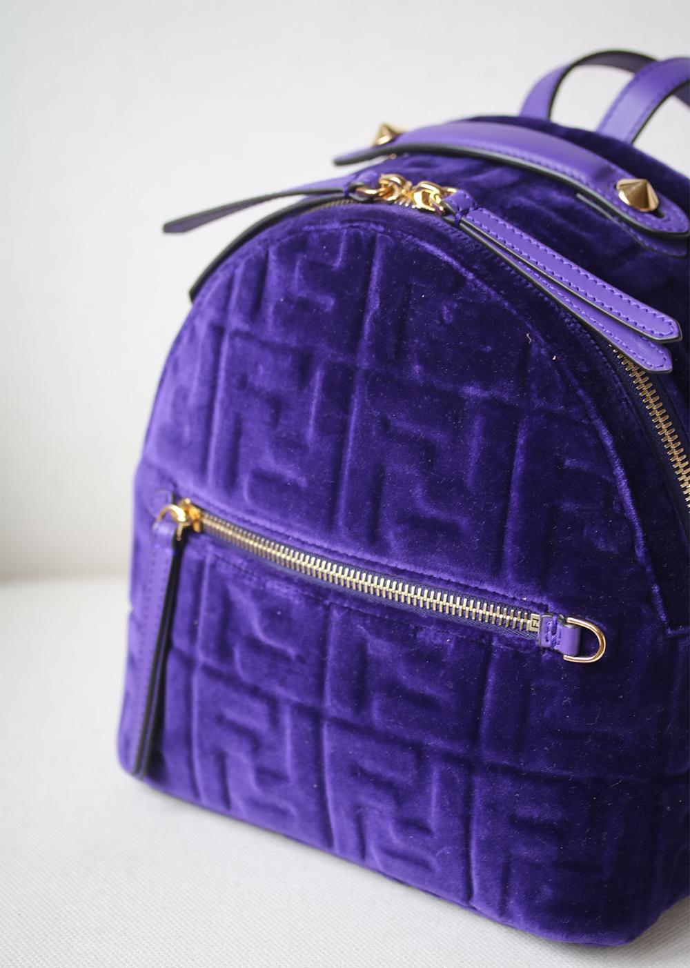 Fendi Small Logo Embossed Velvet Backpack 2