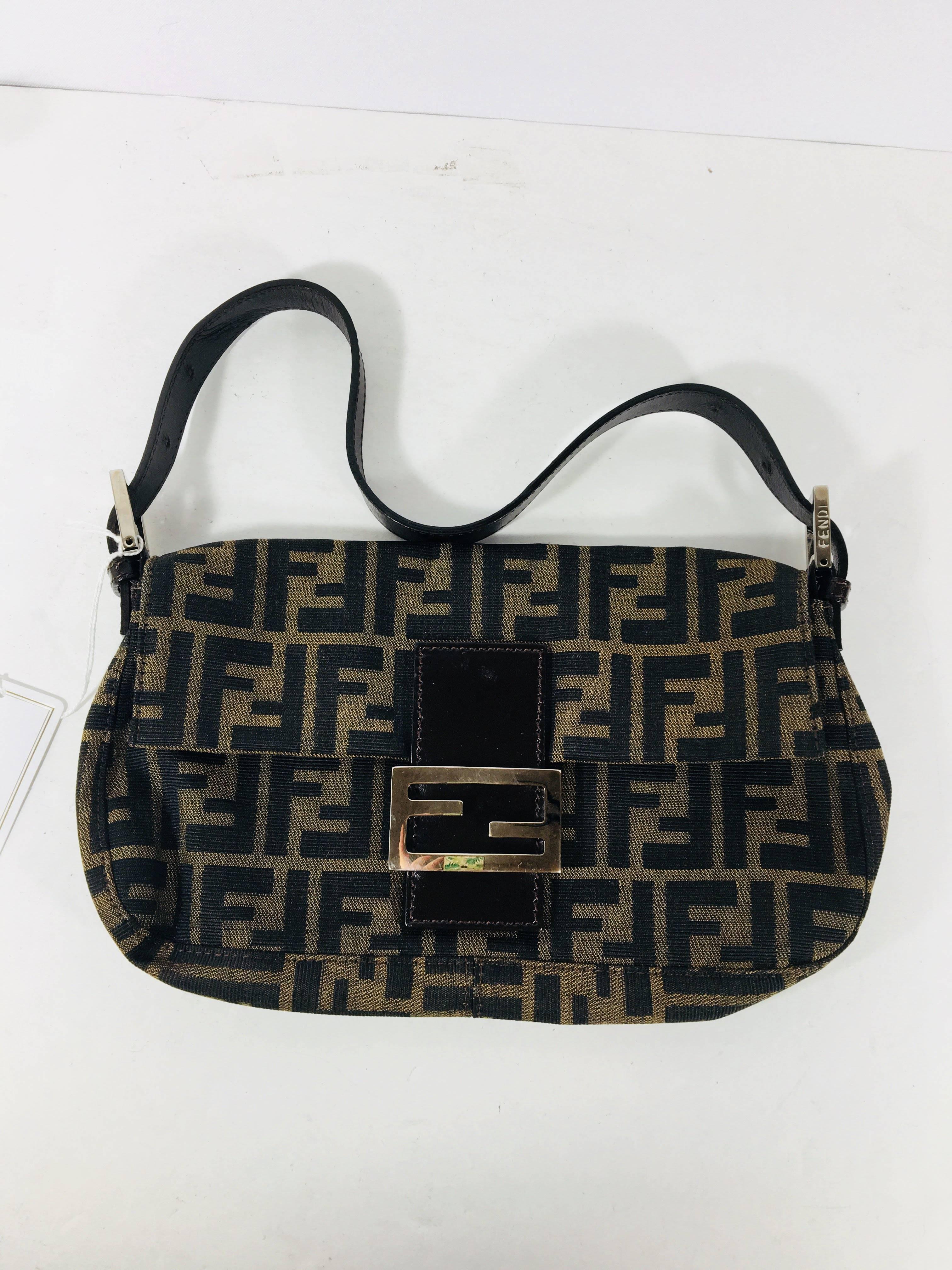 Fendi Small Zucca Print Shoulder Bag with Leather Trim