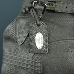 FENDI Smoke Silver Metallic Embossed Leather Villa Selleria Borghese Tote