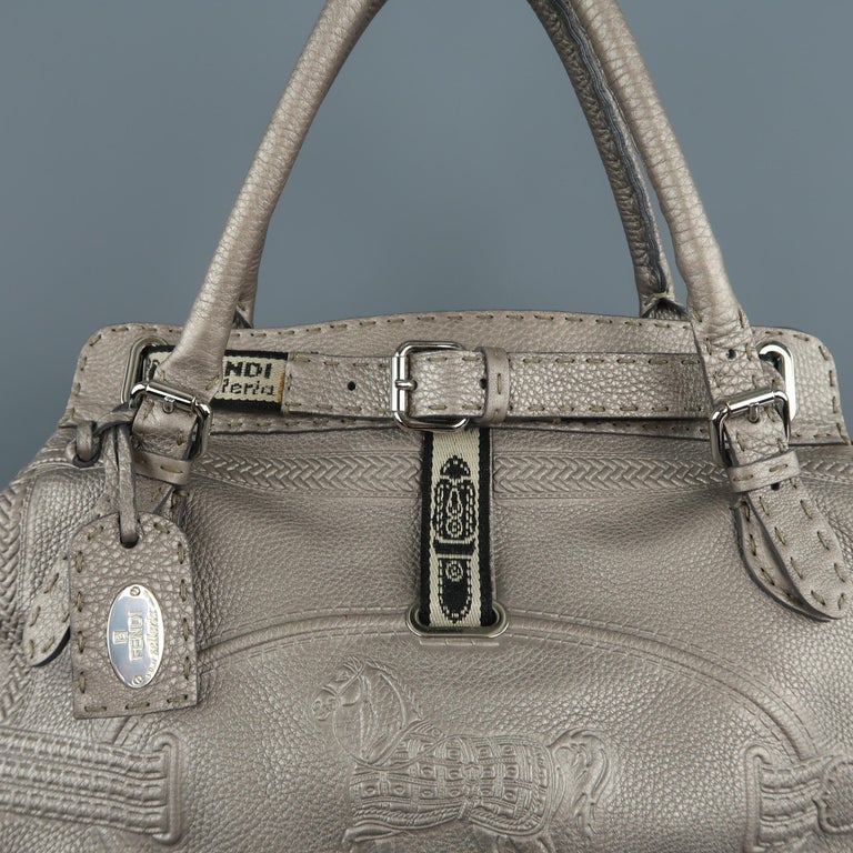 FENDI Smoke Silver Metallic Embossed Leather Villa Selleria