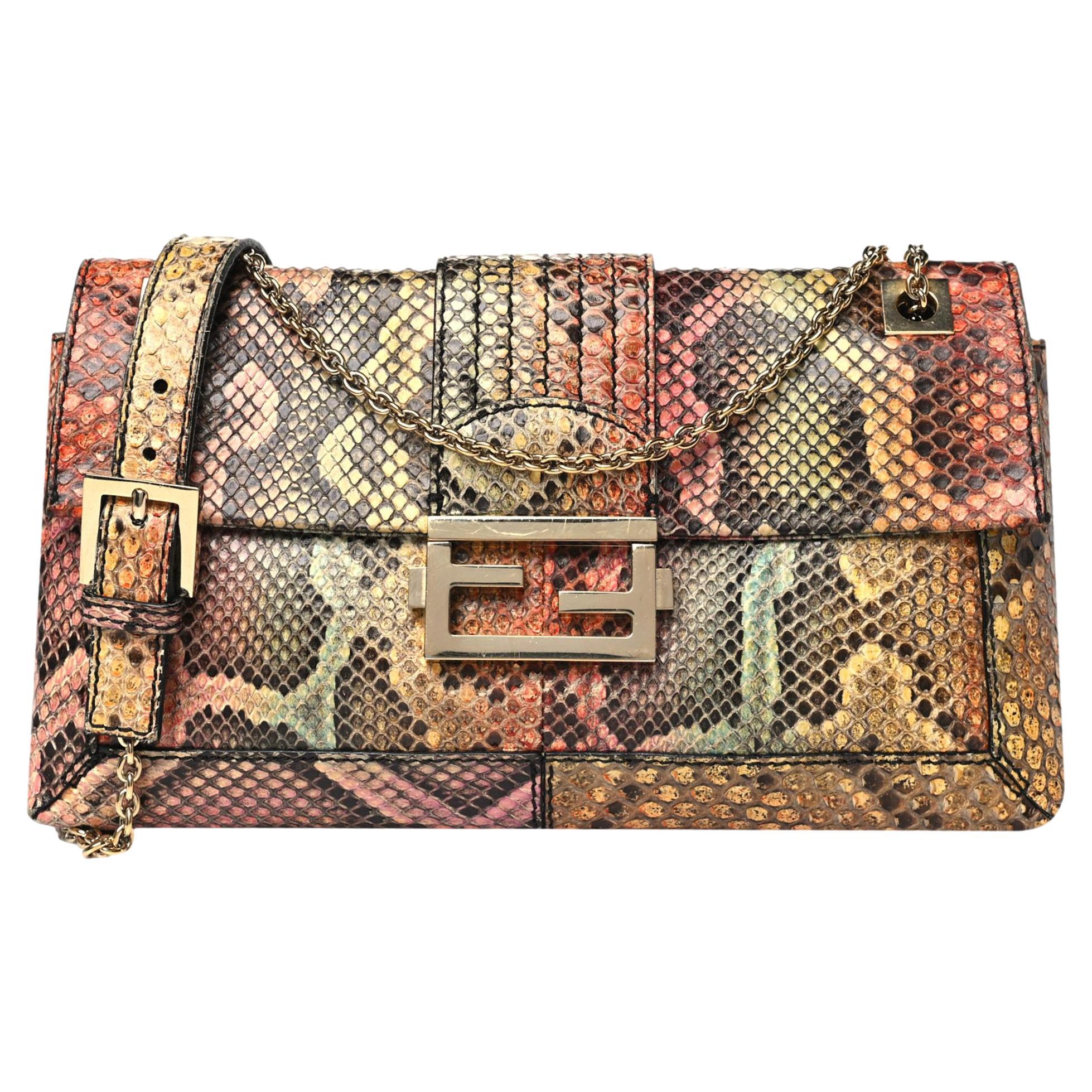 Fendi Snakeskin Maxi Baguette Shoulder Bag For Sale