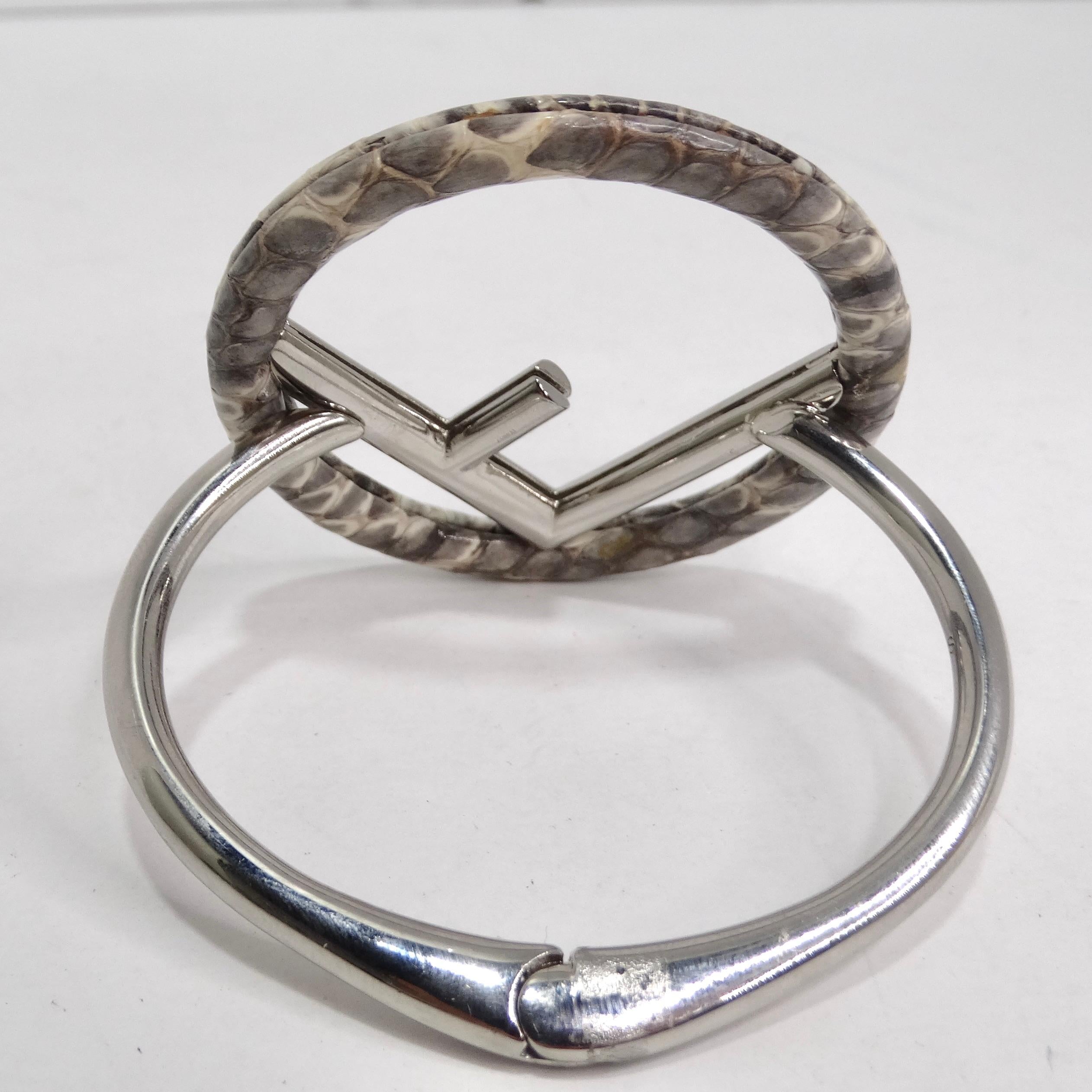 Fendi Snakeskin Silver Tone Bracelet In Excellent Condition For Sale In Scottsdale, AZ