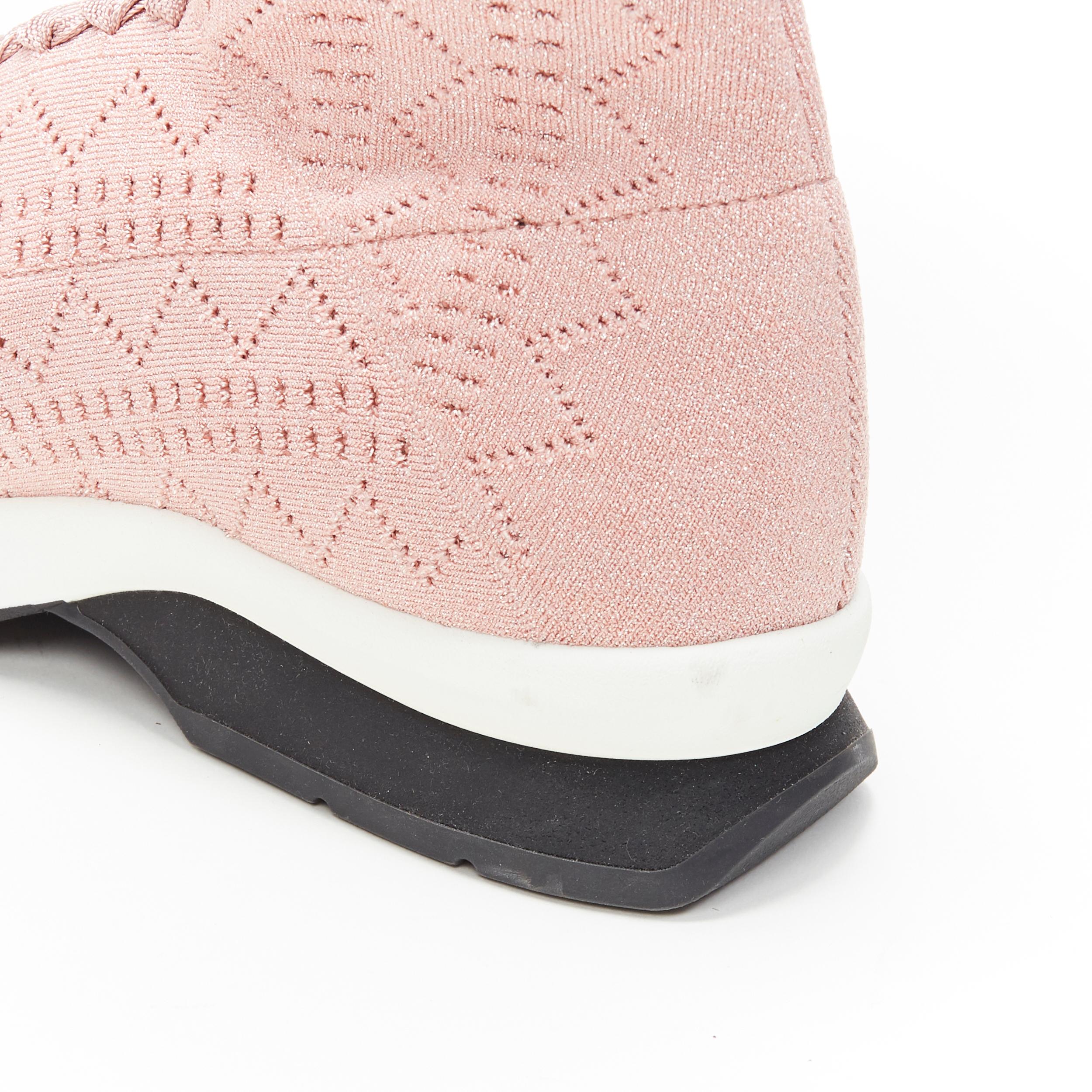 FENDI Sock Sneaker pink silver lurex round toe knitted high top shoes EU36 2