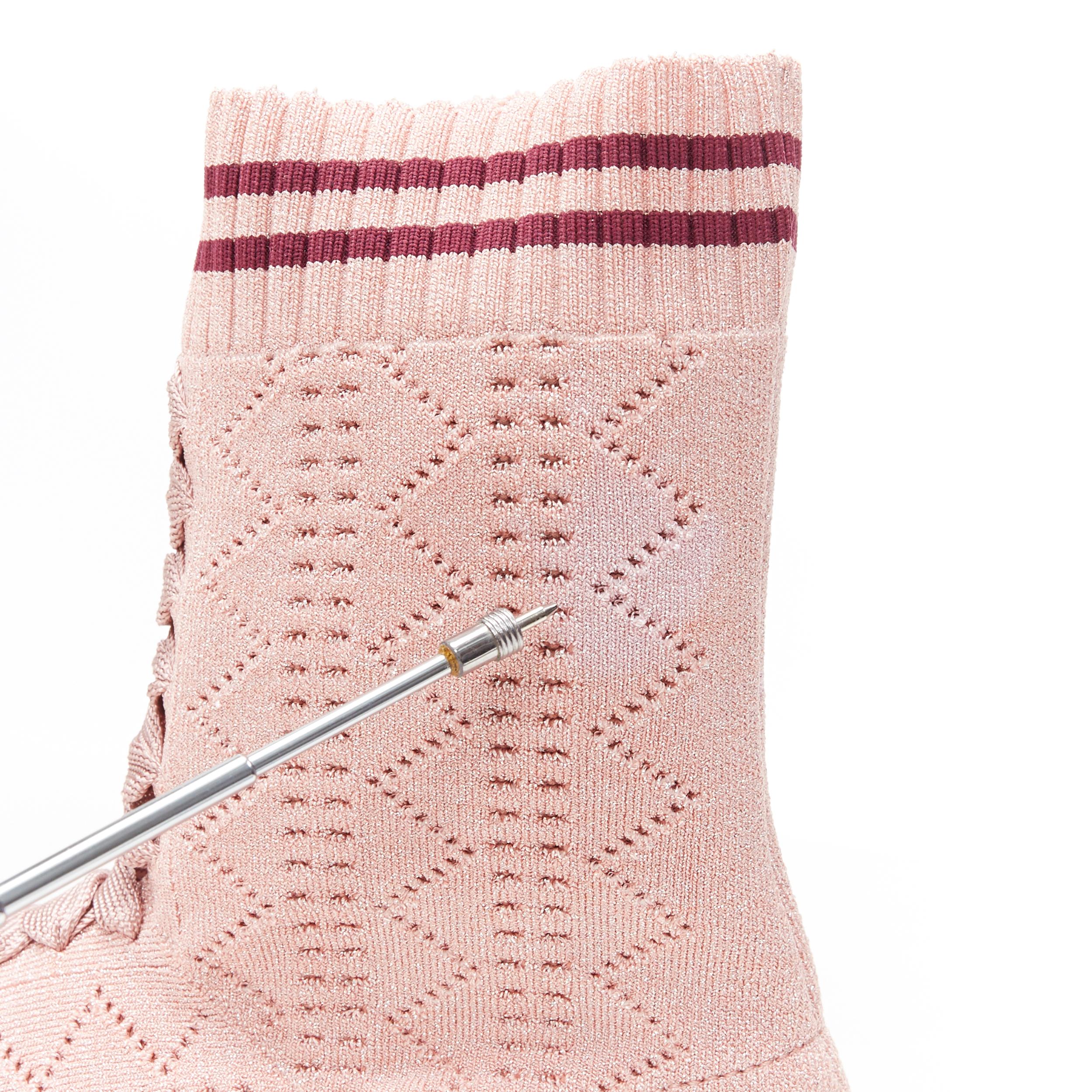 FENDI Sock Sneaker pink silver lurex round toe knitted high top shoes EU36 3