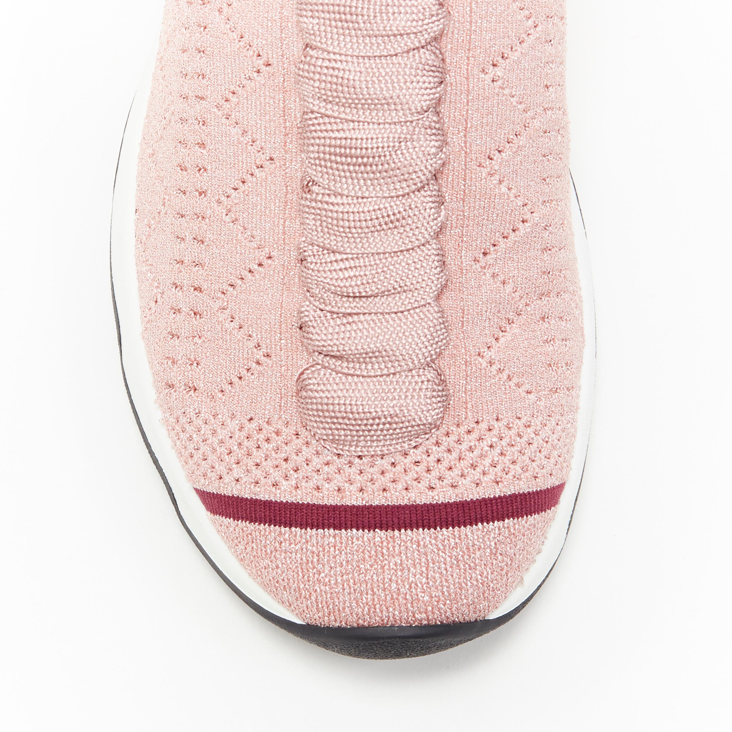 FENDI Sock Sneaker pink silver lurex round toe knitted high top shoes EU36 In Excellent Condition In Hong Kong, NT