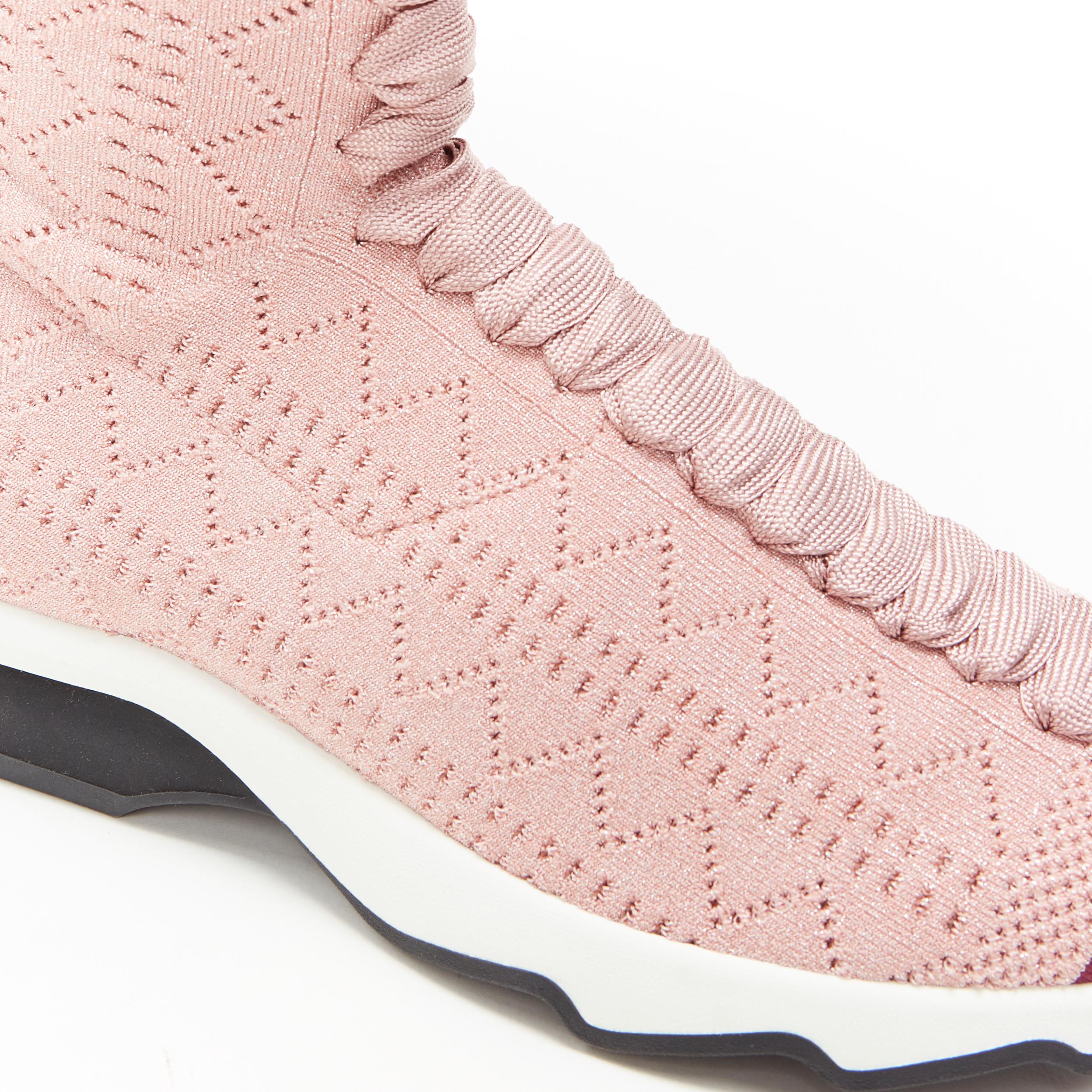 Women's FENDI Sock Sneaker pink silver lurex round toe knitted high top shoes EU36