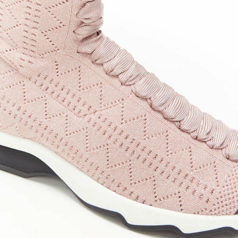 FENDI Sock Sneaker pink silver lurex round toe knitted high top shoes EU36 US6 4