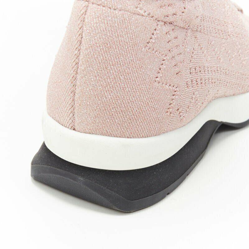FENDI Sock Sneaker pink silver lurex round toe knitted high top shoes EU36 US6 5