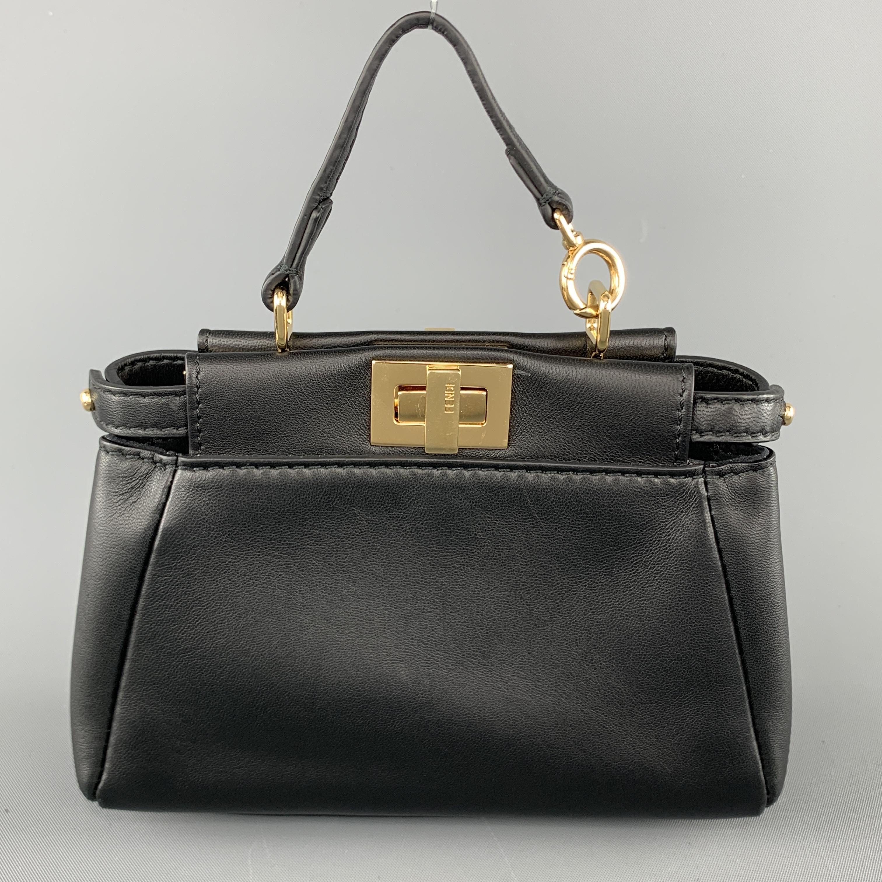 FENDI Solid Black Leather Micro PEEKABOO Mini Handbag In New Condition In San Francisco, CA