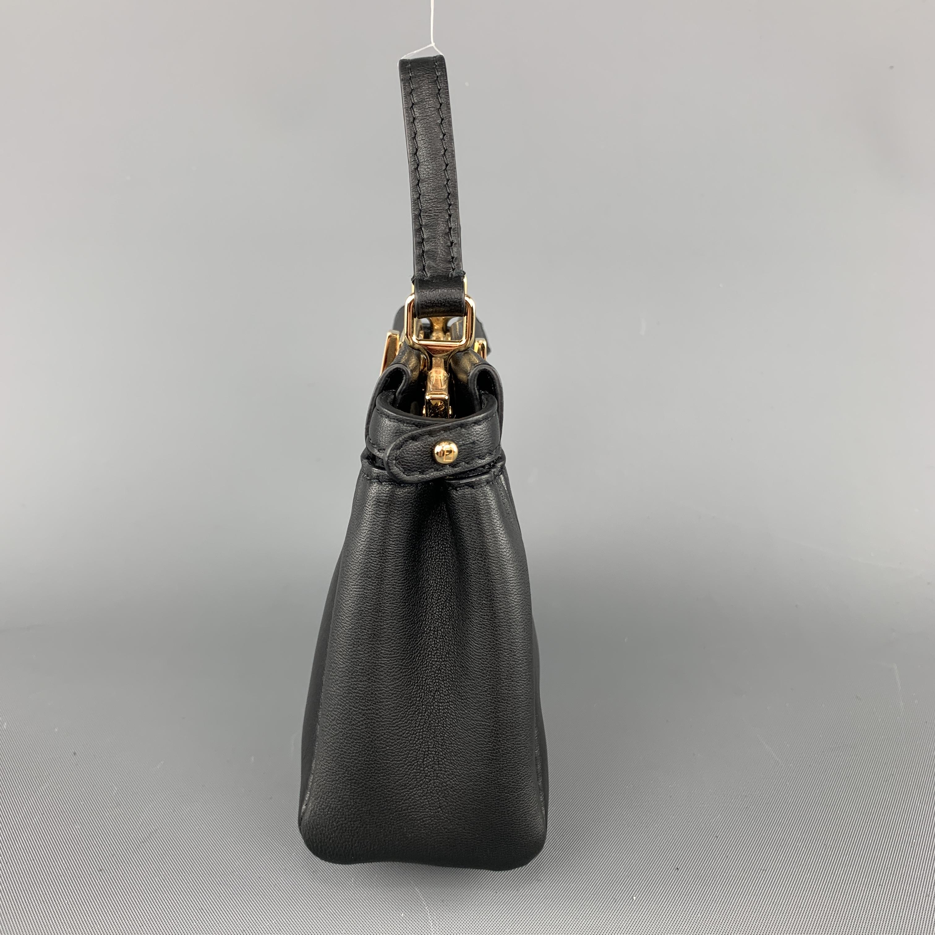 Women's FENDI Solid Black Leather Micro PEEKABOO Mini Handbag