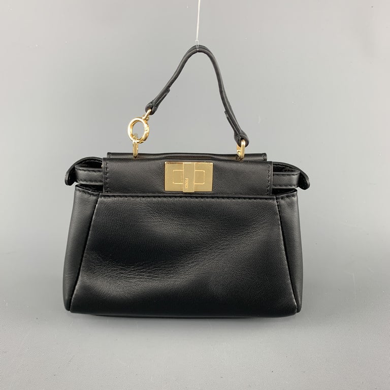 FENDI Solid Black Leather Micro PEEKABOO Mini Handbag at 1stDibs