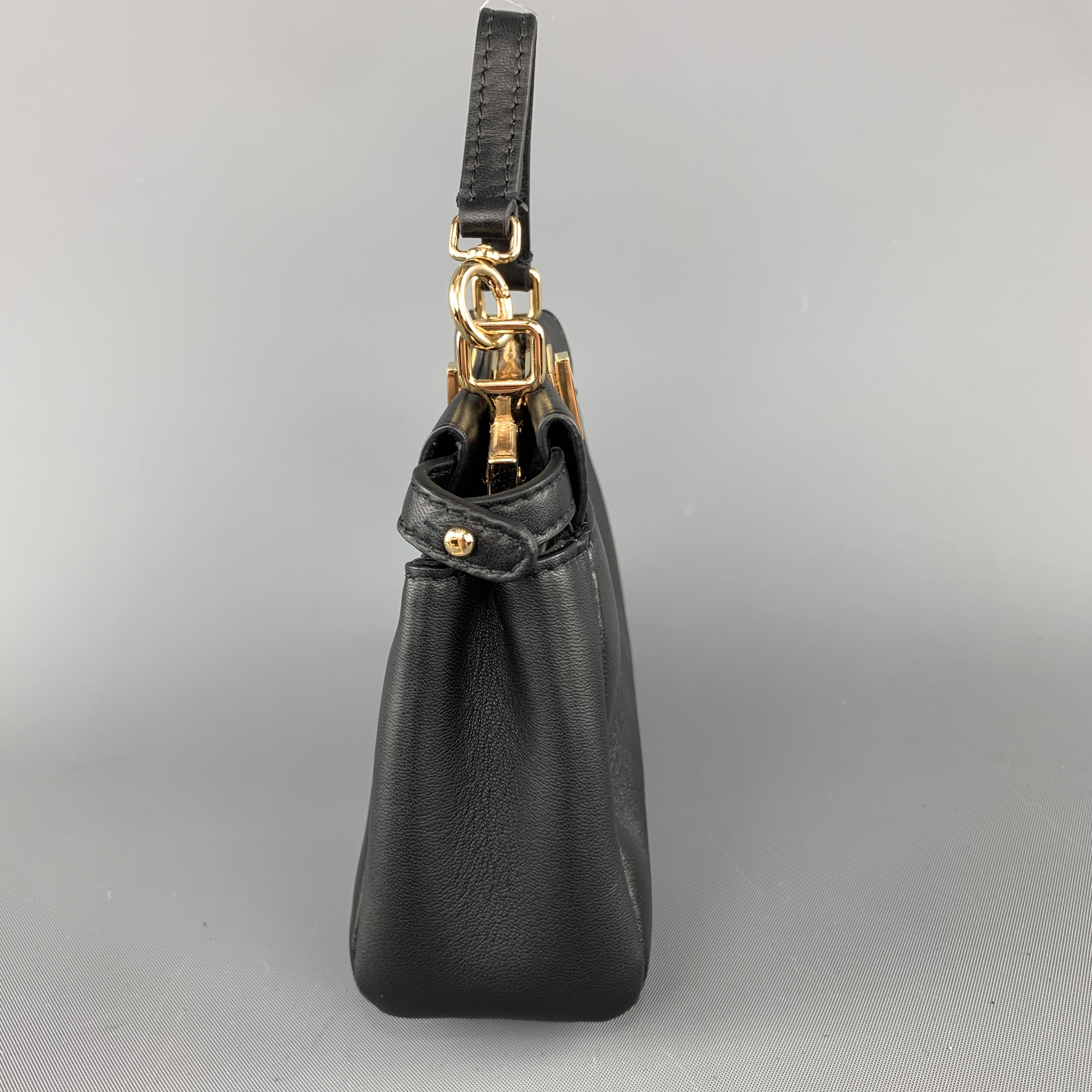 FENDI Solid Black Leather Micro PEEKABOO Mini Handbag 2