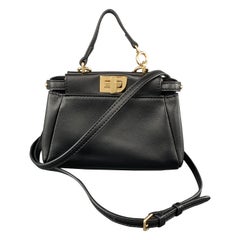 FENDI Solid Black Leather Micro PEEKABOO Mini Handbag