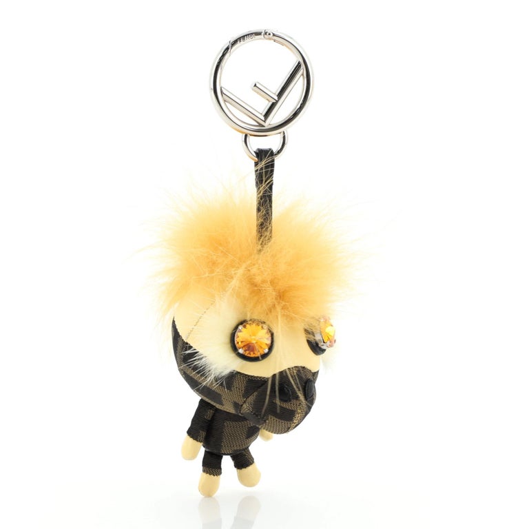 Fendi Space Monkey Bag Charm Zucca Canvas with Leather and Fur at 1stDibs