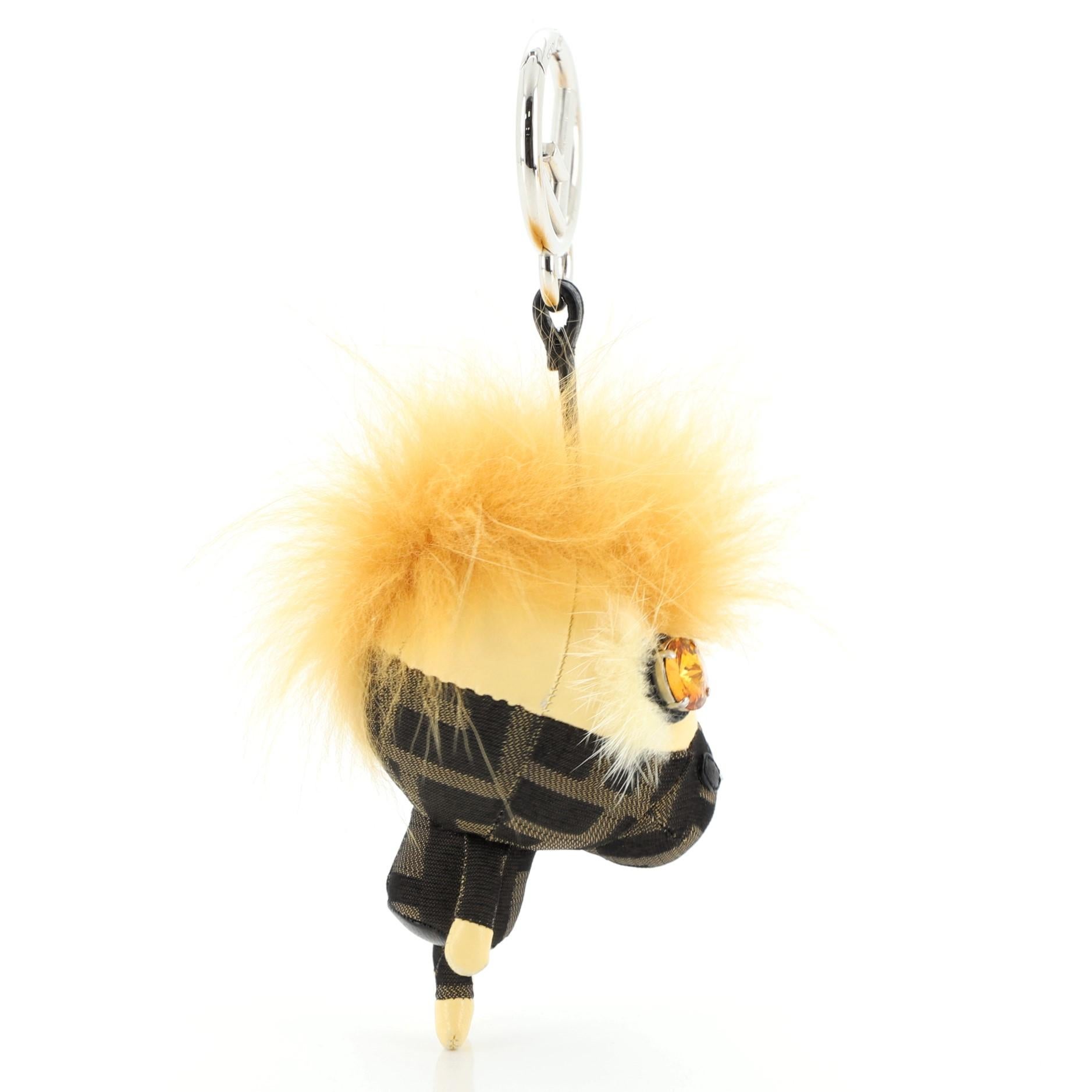 Orange Fendi Space Monkey Bag Charm Zucca Canvas with Leather and Fur