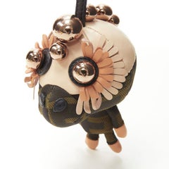 FENDI Space Monkey Zucca FF monogram floral rose gold stud keyring bag charm