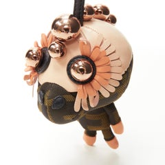 FENDI Space Monkey Zucca FF monogram floral rose gold stud keyring bag charm