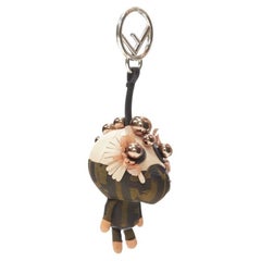 FENDI Space Monkey Zucca FF monogram floral rose gold stud keyring bag charm