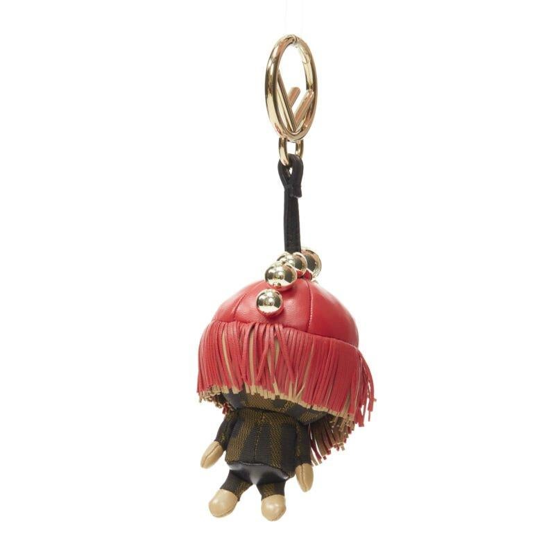 Women's or Men's FENDI Space Monkey Zucca FF monogram red fringe gold stud keyring bag charm