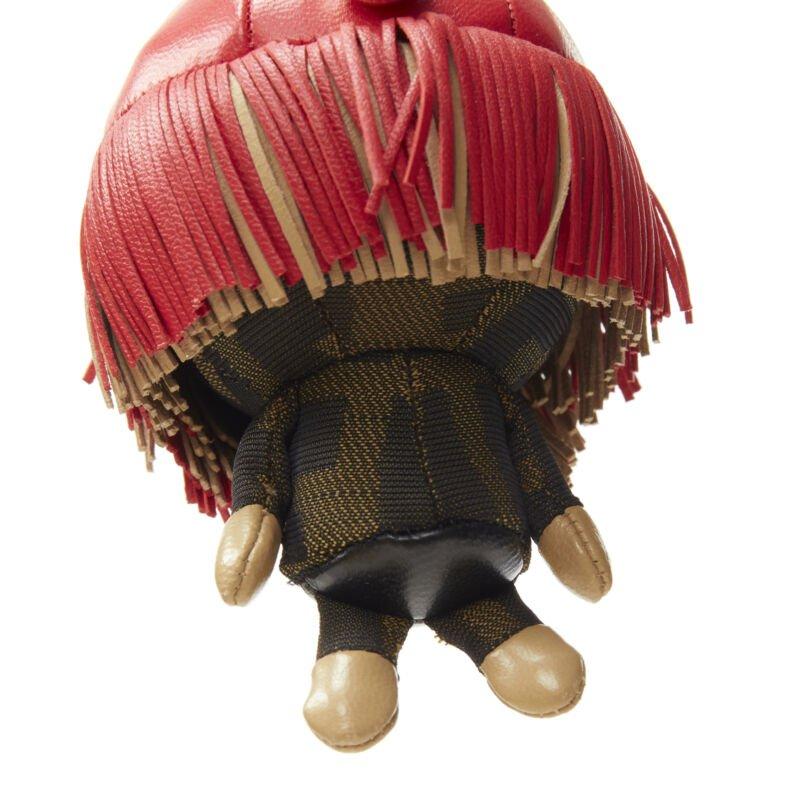 FENDI Space Monkey Zucca FF monogram red fringe gold stud keyring bag charm 1