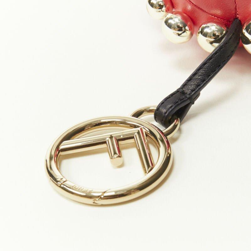 FENDI Space Monkey Zucca FF monogram red fringe gold stud keyring bag charm 3