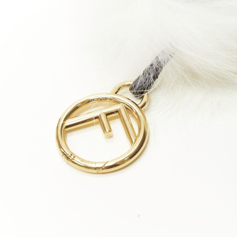 FENDI Space Monkey Zucca FF monogram white fur crystal keyring bag charm 3