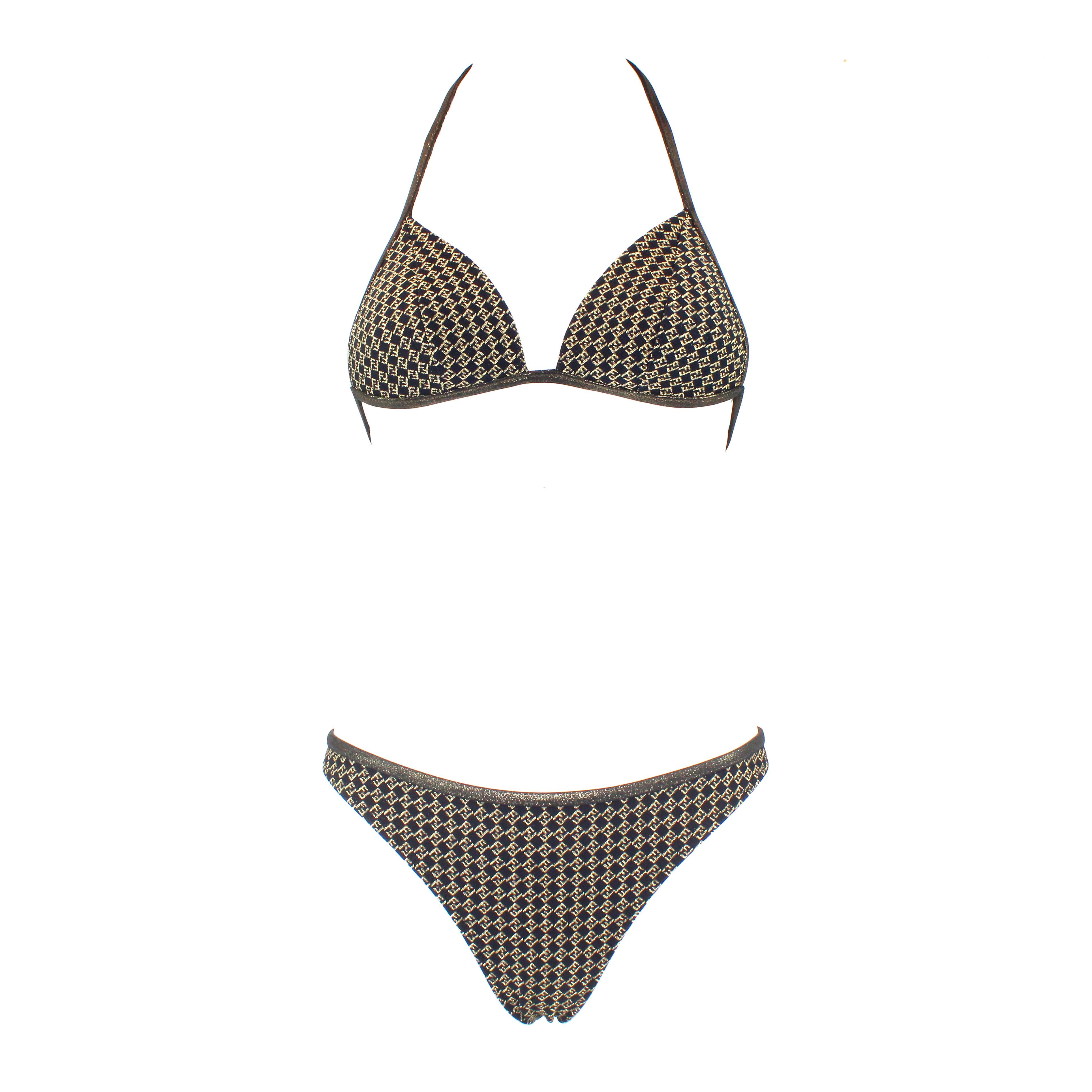 Fendi Funkelnder Monogramm-Bikini (Schwarz) im Angebot