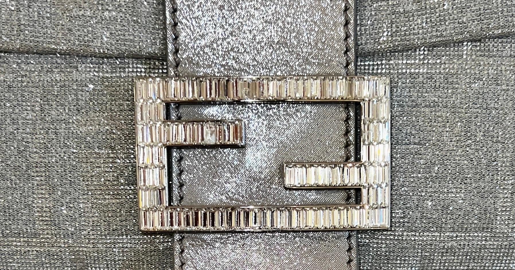 FENDI Sparkling Silver Metallic FF Zucca Logo Baguette Handbag  For Sale 3