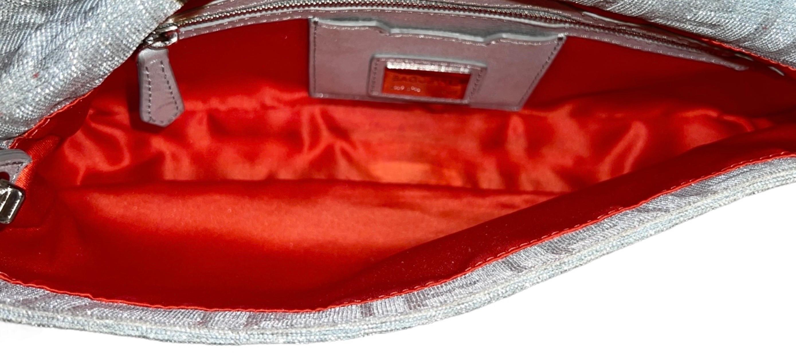 FENDI Sparkling Silver Metallic FF Zucca Logo Baguette Handbag  For Sale 11